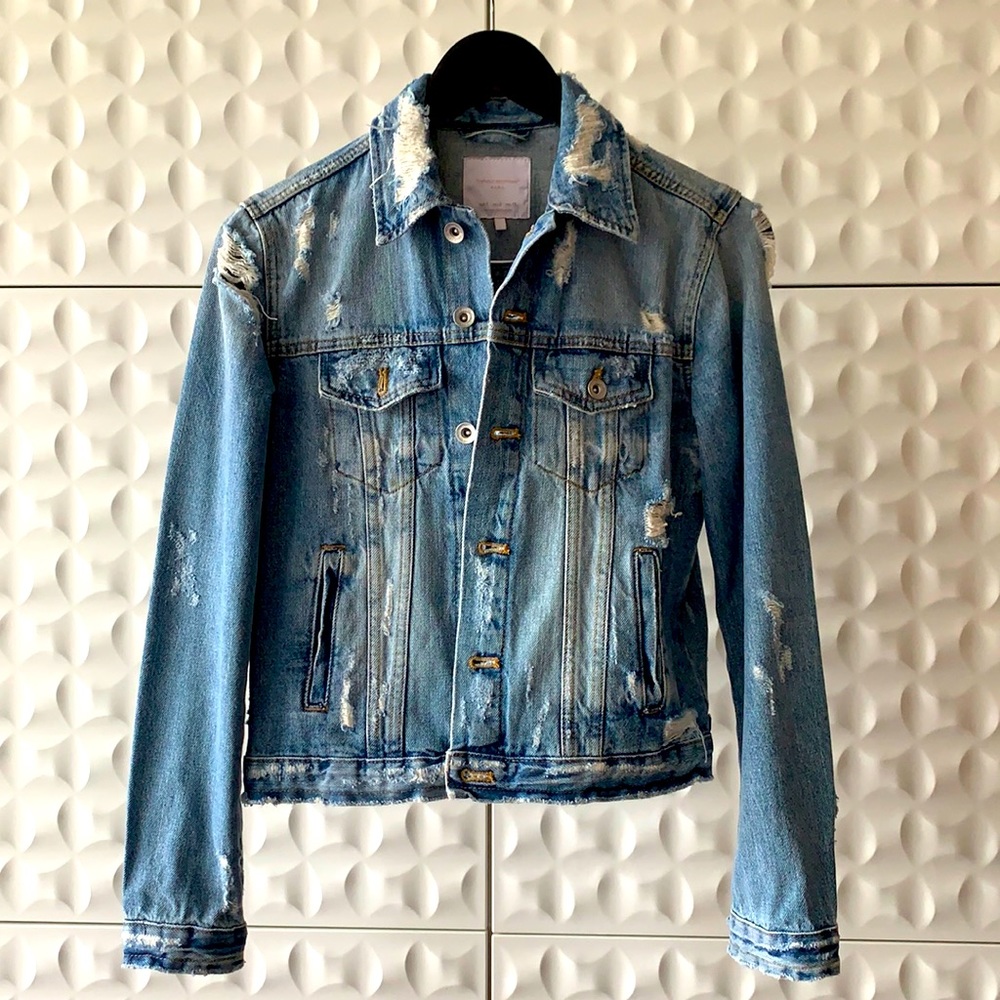 Ripped Fitted Denim Jacket